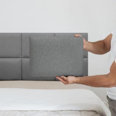 Imagem de Cabeceira Estofada em Linho Premium Modular 30x40cm Para Cama Solteiro Casal Queen King(Chumbo,8)