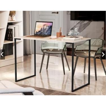 Imagem de Mesa Escrivaninha 90cm Mesa de Computador Cantinho do Café Elegante Tampo MDF (Off white Pé Preto)