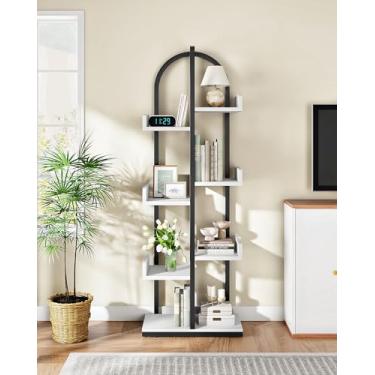 Imagem de CHOEZON Estante de canto de 6 andares com kit antiponta, pés ajustáveis e prateleiras escalonadas para sala de estar, quarto, escritório, branco e preto TSJ06BW