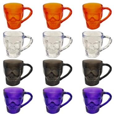 Imagem de 12 peças de canecas de plástico em forma de caveira canecas reutilizáveis de esqueleto de 473 ml para uísque, cerveja, vinho, suco, bar, suprimentos de festa de Halloween