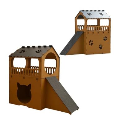 Imagem de Mondo Box Casinha Toca Para Gatos Em Mdf Com Dois Andares Beliche Casa Gato Arranhador Rampa Cama Gatinho Brinquedo de Gato Mdf Resistente Descanso e Diversão Felina