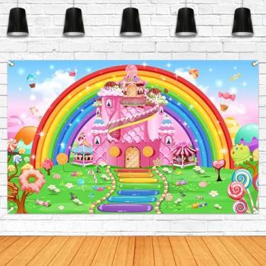 Imagem de Mocsicka Decoração de parede Sweet Candyland com tema de doces e sorvete, castelo de sorvete, arco-íris, decoração de festa de aniversário para meninas (182 x 122 cm) (182 x 122 cm)