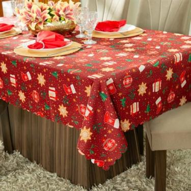 Imagem de Toalha de Mesa Retangular 2,50m x 1,40m para 8 Lugares Avulsa Estampada Natalina com Hotfix Alto Relevo Estrelado - Decoração Natal Festas Cozinha Jantar Ceia Véspera (Presente Vinho)