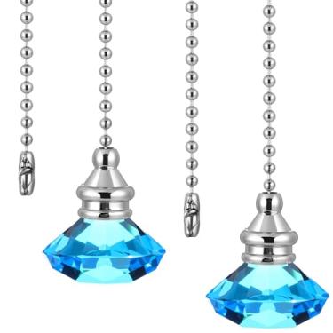 Imagem de JOVITEC 2 peças de corrente de puxar ornamentos de ventilador de teto de cristal claro extensão de corrente decorativa, 1 metro de comprimento cada (cor azul)