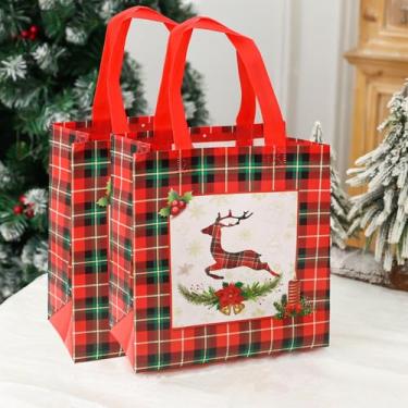 Imagem de 2 peças de saco de presente de Natal Papai Noel não tecido decoração de Natal para casa 2025 presente de Natal embalagem de ano novo, 23 * 22 * 11 cm (rena de Natal)