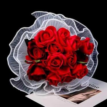 Imagem de Papel de malha de embrulho de flores brancas com borda de pérola, papel de embalagem de buquê para arranjos florais, presentes de casamento, lembrancinhas de festa, dia dos namorados, dia das mães, 28