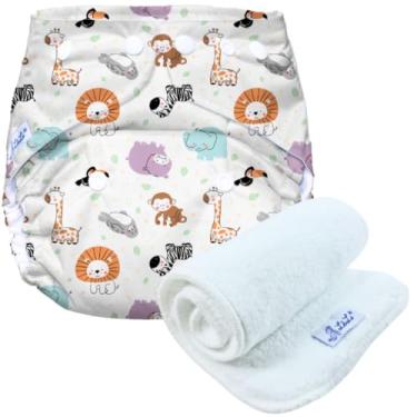 Imagem de Fralda Ecológica com Absorvente Reutilizável para o Dia a Dia e Praia/Piscina, Tamanho Único 5-18kg, Lavável (Safari)