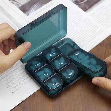 Imagem de Caixa de medicamentos selada com 7 compartimentos, verde pavão, simples, portátil, caixa organizadora de vitaminas para viagens e armazenamento de comprimidos