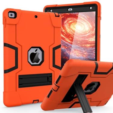 Imagem de Cantis Capa para iPad 9ª geração/iPad 8ª geração/iPad 7ª geração, capa protetora fina resistente à prova de choque com suporte integrado para iPad 10,2 polegadas 2021/2020/2019 (laranja + preto)