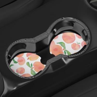 Imagem de Porta-copos de carro de frutas pêssego rosa pacote com 2, lindos porta-copos de pêssego coquete tapetes antiderrapantes para carro, mesa, bebidas, acessórios de decoração de 6 cm