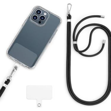 Imagem de Cordão de pescoço universal para celular em Poliester - Universal para capinhas - Alça ajustável - Lavável - Resistente e Seguro - ANTI-QUEDAS - (preto)