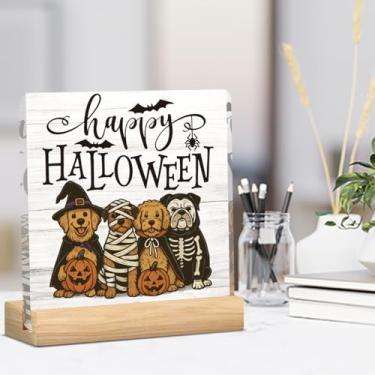 Imagem de Linda decoração de cachorro Halloween presentes de Halloween para dono de amantes de cães placa de decoração de mesa de acrílico para casa de fazenda, banheiro, cozinha, quarto, escritório