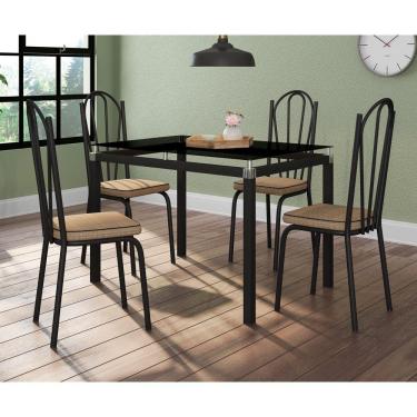 Imagem de Conjunto De Mesa 4 Cadeiras Vidro Preto Fosco Preto Imbuia