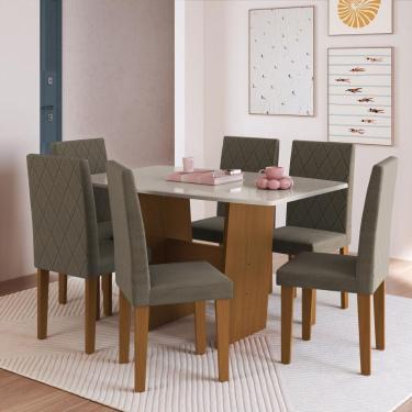 Imagem de Conjunto Mesa De Jantar 137cm Com 6 Cadeiras Multimóveis CR50211 Cacau Freijó-off White-cacau