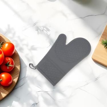 Imagem de Generic 1 peça de luvas de forno de sarja tecida luva de forno de punho longo lavar à mão apenas silicone algodão cinza 29 x 19 cm
