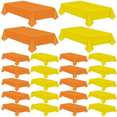 Imagem de Patelai 24 peças de toalha de mesa descartável de plástico para mesas retangulares de outono para decoração de festas de outono de Ação de Graças, 137 x 272 cm (laranja, amarelo)