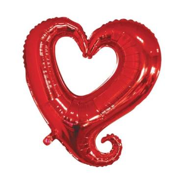 Imagem de Balão Metalizado 45cm 18 polegadas com canudo Coração Vazado Vermelho SilverFestas