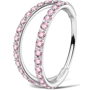 Imagem de OUFER Piercing de nariz de argola dupla 20G 8 mm rosa de Natal piercing de nariz argolas de aço cirúrgico, anéis de nariz elegantes para mulheres festivas de Natal piercing de narina joias