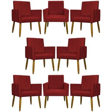 Imagem de Kit 8 Poltronas Decorativas Mari Pé Palito Castanho - Vermelho Suede