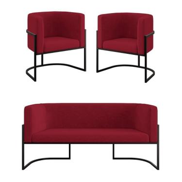 Imagem de Kit 2 Poltronas Sofá 2 Lugares Para Recepção Balaqui Marsala