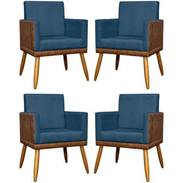 Imagem de Kit 4 Poltronas Modernas Lis Corino e Pé 30cm - Marrom Suede