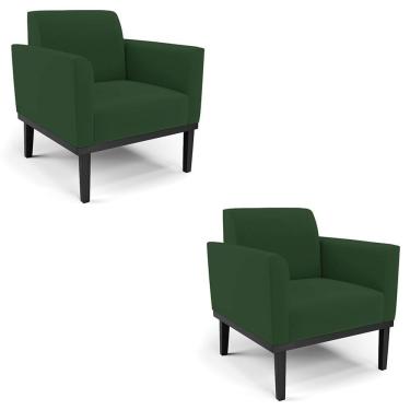 Imagem de Poltrona Base Madeira Preto Kit 2 Maressa Veludo Verde - Ibiza