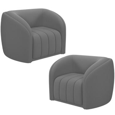 Imagem de Kit 2 Poltronas Decorativa Para Sala Lazio M03 Veludo Cinza - Lyam Decor