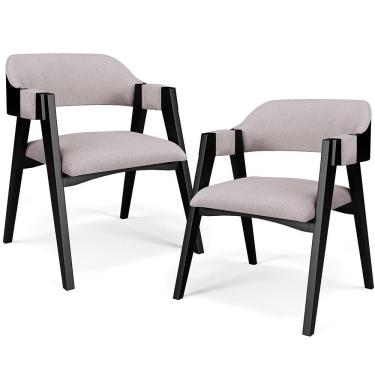 Imagem de Kit 2 Cadeiras Sala De Jantar Estar Living Estofada Suran L02 Preto Linho Bege - Lyam Decor