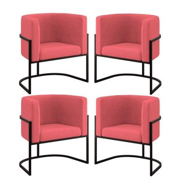 Imagem de Kit 04 Cadeiras Poltrona Lua Preto Balaqui rosa Rosa
