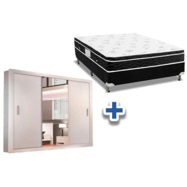 Imagem de Cama Box Casal + Colchão Physical Spring + Guarda Roupa Veneza Luxo Branco