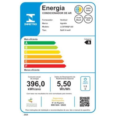 Imagem de Ar Condicionado Split Agratto 9000BTUS Inverter Quente/Frio 220V, 220V