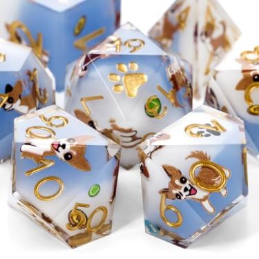 Imagem de GU BEI TE DND Dice Set 7-Pcs, Sharp Edge Cute Dog Style Resin Dice Polyhedral Resin Sharp Edge Dice for Roleplaying Games Dungeons and Dragons RPG MTG Table Games（Chihuahua）