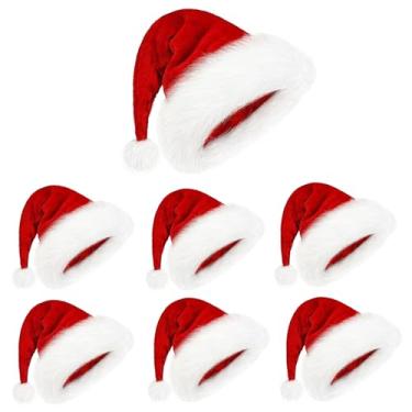 Imagem de Chapéus de Papai Noel (pacote com 6), chapéus de Natal, chapéus de Natal para adultos, chapéu de Papai Noel de pelúcia tradicional vermelho e branco para festa festiva de ano novo, unissex (pacote com