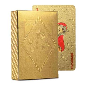 Imagem de Professional Waterproof Plastic Black Playing Cards Easy to Shuffle Durable Casino Grade Deck of Cards for Poker, Blackjack, Card Games, and Magic Tricks (Gold)