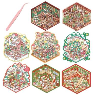 Imagem de ZSYTZL 8 Sets 3D DIY Stickers Scene, Cute Miniature Scene Sticker Waterproof Quiet Book with Tweezers Mini Room Decorating Mobile Phones Handbooks Water Bottle Stickers for Teens Adult-Christmas