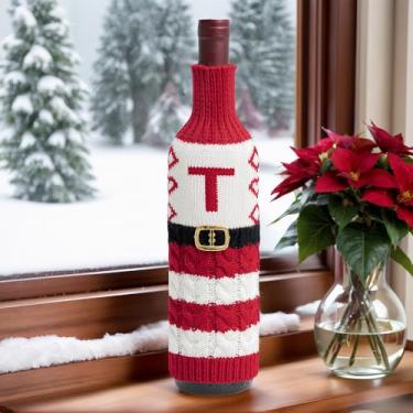 Imagem de Capa de garrafa de vinho de Natal, enfeite de mesa para festas sazonais, sala de jantar ou exibição em casa, letra T