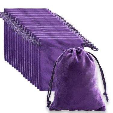 Imagem de Bairdish Bolsas de joias de tecido de veludo roxo, 16 peças, sacos de presente grandes com cordão de 13 cm x 18 cm para armazenamento de cristais de doces de Halloween, artesanato, artigos de festa