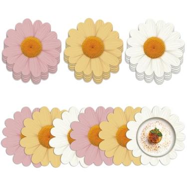 Imagem de Yiyiring 48 peças de jogo americano descartável margarida floral 33 cm em forma de flor decorações de mesa primavera verão artigos de festa descolados para cozinha, jantar, casa, casamento