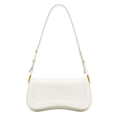 Imagem de Bolsa de Ombro Feminina com Alça Ajustável, Bolsa Feminina Elegante com Couro Preto, Bolsa Transversal Tiracolo Presente (Branco)