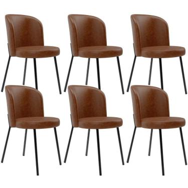 Imagem de Kit 6 Cadeiras Sala De Jantar Estofada Gavi L02 Couríssimo Marrom - Lyam Decor