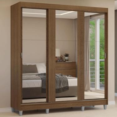 Imagem de Guarda-roupa Casal Com Pés 3 Portas De Correr De Espelho Rustic Reno Madesa