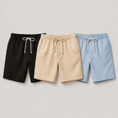 Imagem de Kit 03 Short De Linho Bermuda Masculina  Casual-Masculino