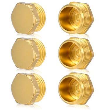 Imagem de Heclia Pacote com 6 tampas de extremidade de mangueira de jardim com arruelas 1/2 polegada GHT macho rosca tampa de latão macho torneira dourada estilo redondo para proteção de torneira externa