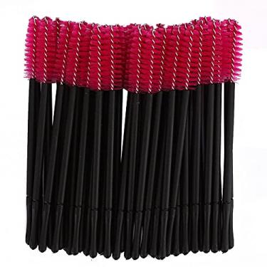 Imagem de 100 unidades de pincel descartável para cílios, varinhas de rímel, aplicador, conjunto de pincéis de maquiagem, algodão plástico, 5 cores, rosa, azul, rosa, vermelho, preto, (Rosa Vermelha)