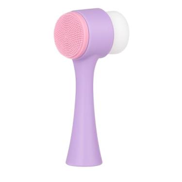 Imagem de Escova de Limpeza Facial 2 em 1, Silicone e Cerdas Macias, Manual, 13x7cm, para Skin Care, Massagem e Escova de Limpeza Facial 2 em 1 com Cerdas Macias e Silicone – Massagem, Esfoliação e Cuidados com a Pele (Lilás e Rosa)