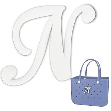 Imagem de TOYORK Berloques de saco para acessórios de saco Bogg Decorativos Berloques Inserção Letras Alfabeto para Acessórios de Bolsa de Praia, White N, Borracha, Sem Pedra Preciosa