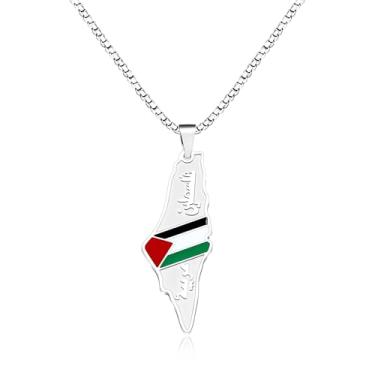 Imagem de Vivaday Colar com pingente de letra árabe | Joias com bandeira palestina para a paz | Colares de unidade palestina | Pingente unissex com pingente de pingente do Oriente Médio YA5138, Medium, Metal