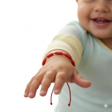 Imagem de Pulseira Infantil 7 Nós Vermelha, Pulseira da Sorte para Bebês e Crianças, Cordão Ajustável Tradicional