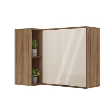 Imagem de Armário Aéreo De Cozinha Miami 2 Portas Com Nicho De Canto Carraro Freijó Com Off White