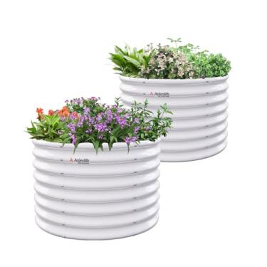 Imagem de A ANLEOLIFE Pacote com 2 canteiros elevados galvanizados de 0,9 m x 61 cm de altura para jardim, caixa redonda de metal para plantar vegetais, flores, ervas, antiferrugem e fácil configuração, branco